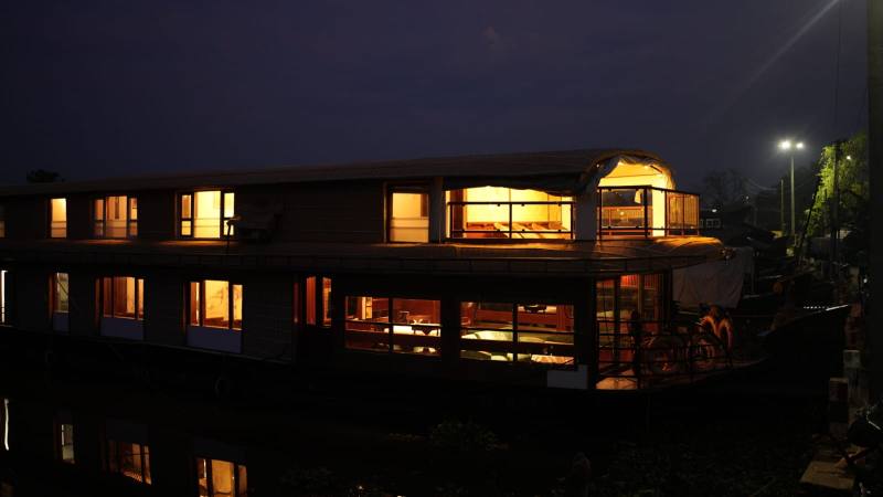 Grand Nirvana — our own Alleppey houseboat at dusk